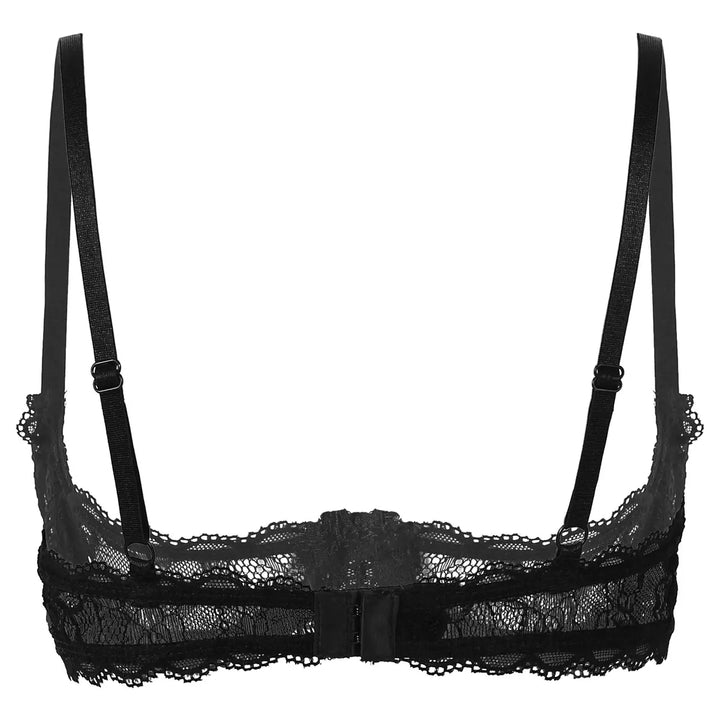 Women's Sheer Lace Lingerie Sexy Half Cup Bare Exposed Breast Underwire Push Up Bra Tops Adjustable Straps Unlined Brassiere