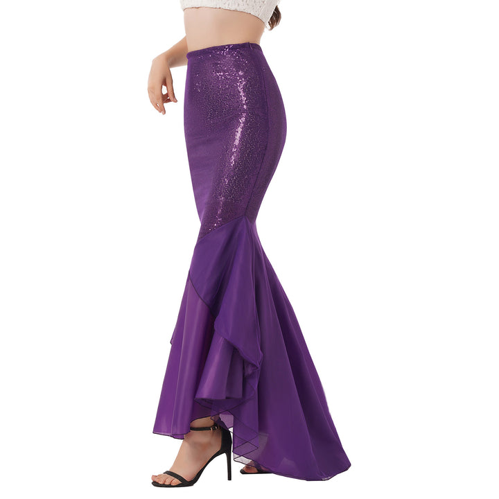 Women Ladies Shiny Sequined Mermaid Tail Skirt Party Photography Cosplay Costume Long Mermaid Tail Halloween Theme Party Dress