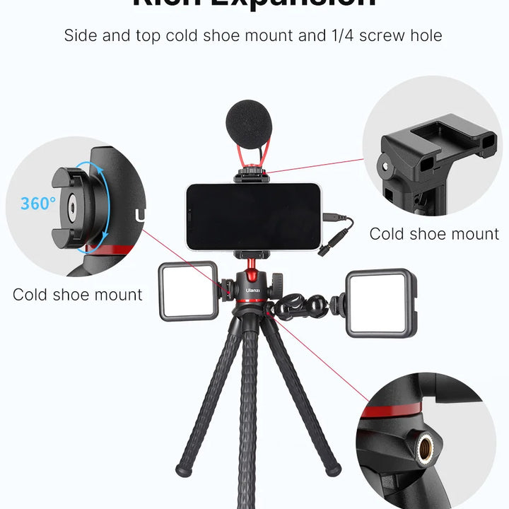 VIJIM Ulanzi MT-33 Flexible Octopus Tripod for Phone Camera DSLR 2in1 Design Tripod With Phone Holder Side Cold Shoe 1/4'' Screw