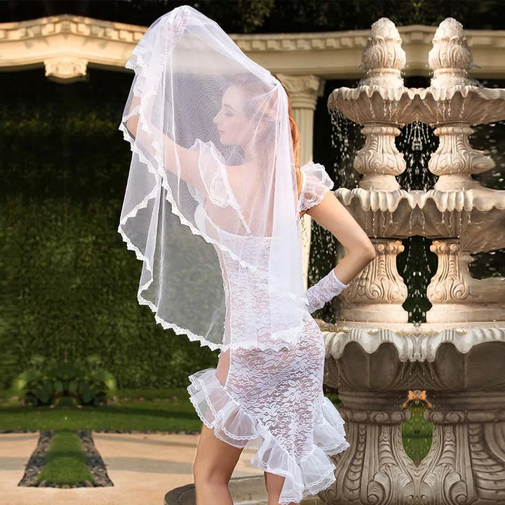 JSY Sexy Women's Wedding Dress Uniform Cosplay Lingerie Set Hot Erotic Transparent Lace Apparel For Sex Underwear Porno Outfit