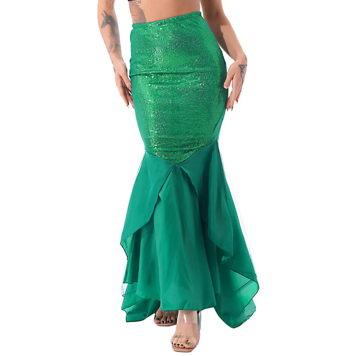 Women Ladies Shiny Sequined Mermaid Tail Skirt Party Photography Cosplay Costume Long Mermaid Tail Halloween Theme Party Dress