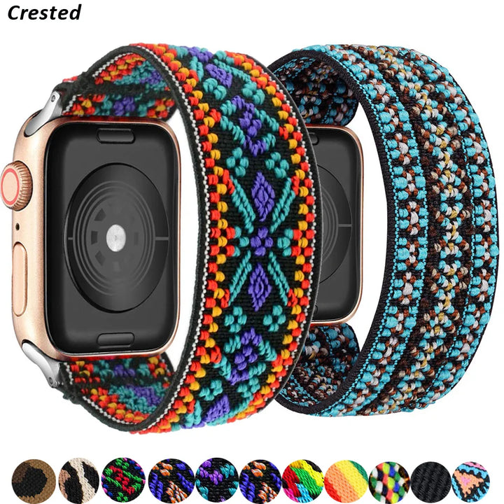 Scrunchie Strap for Apple watch band 40mm 38mm 41mm 45mm 44mm 42mm Bohemia Elastic solo loop bracelet iWatch series 3 4 5 6 se 7