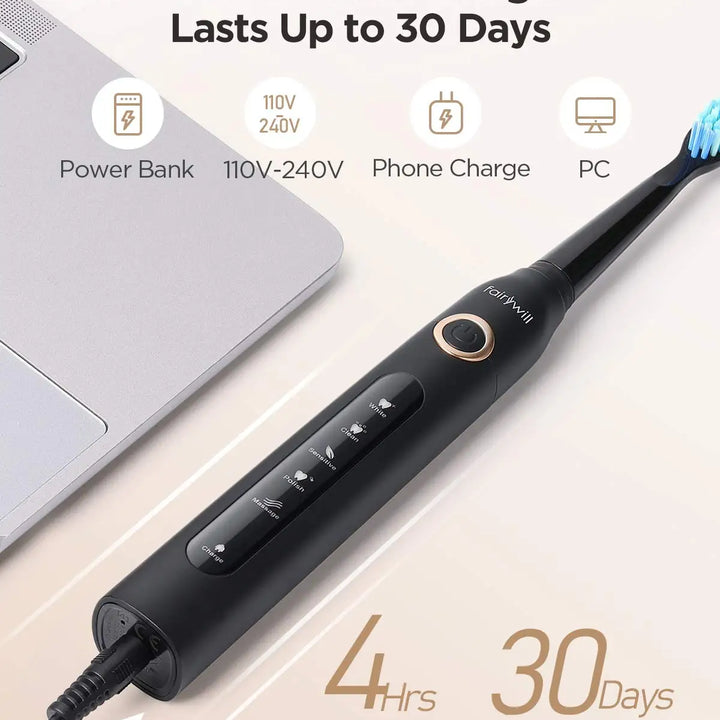 Fairywill Sonic Electric Toothbrush Ultra Sonic Fast USB Charger Waterproof IPX7 5-Mode Fairywill FW-507 with 3 Brush Head Gift