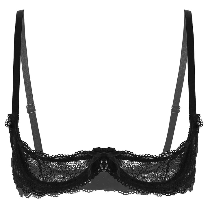 Women's Sheer Lace Lingerie Sexy Half Cup Bare Exposed Breast Underwire Push Up Bra Tops Adjustable Straps Unlined Brassiere