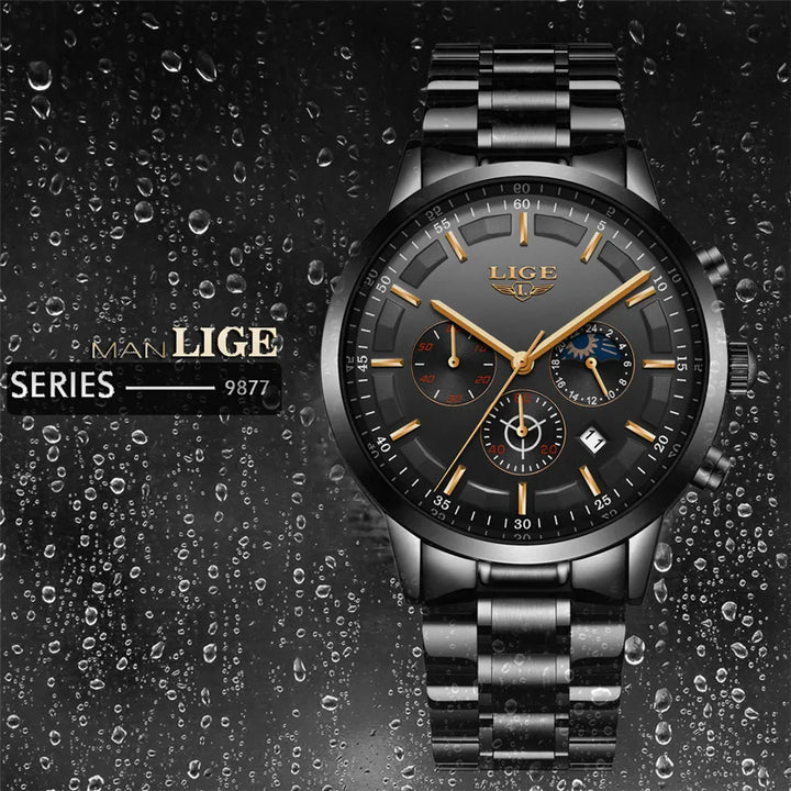 LIGE 2023 Fashion Mens Watches Top Brand Luxury Business Watch For Men Stainless Steel Waterproof Quartz Clock Relogio Masculino