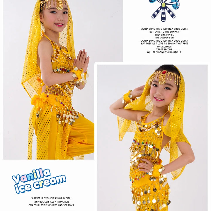 Kids Belly Dance Costumes Set Oriental Dance Girls Belly Dancing India Belly Dance Clothes Bellydance Child Kids Indian 6 Colors