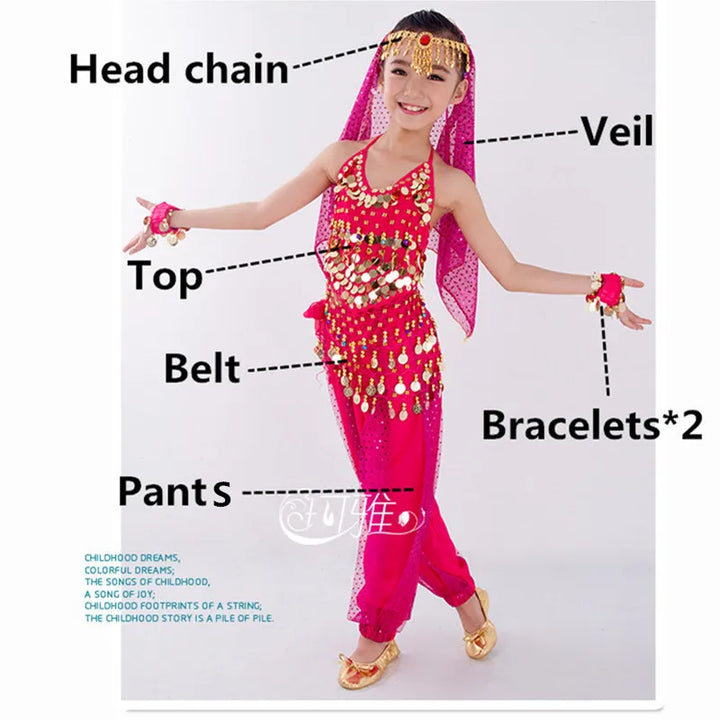 Kids Belly Dance Costumes Set Oriental Dance Girls Belly Dancing India Belly Dance Clothes Bellydance Child Kids Indian 6 Colors