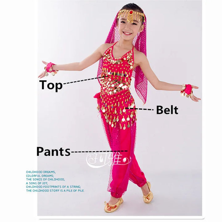 Kids Belly Dance Costumes Set Oriental Dance Girls Belly Dancing India Belly Dance Clothes Bellydance Child Kids Indian 6 Colors