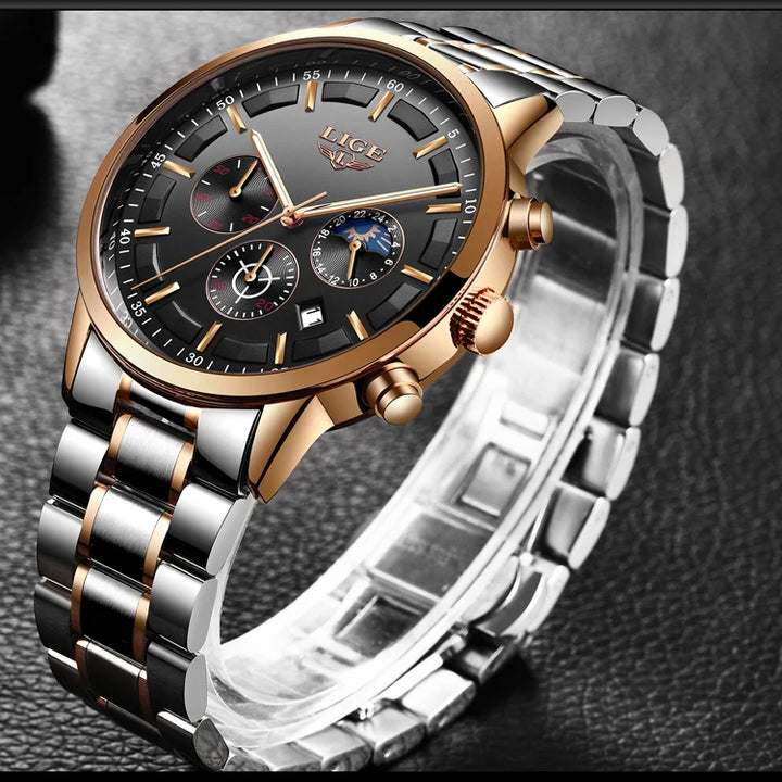 LIGE 2023 Fashion Mens Watches Top Brand Luxury Business Watch For Men Stainless Steel Waterproof Quartz Clock Relogio Masculino