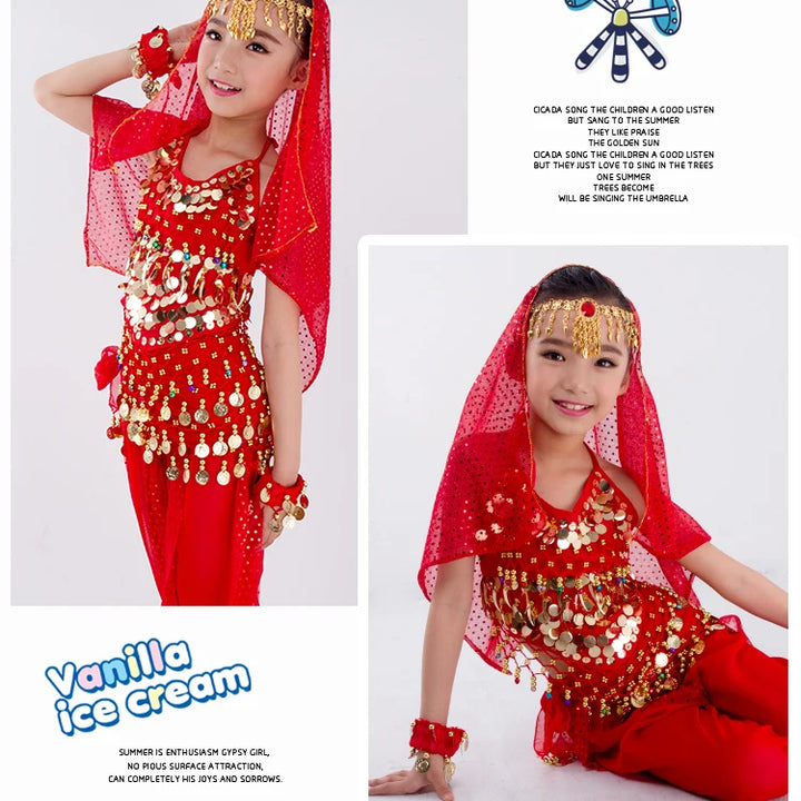 Kids Belly Dance Costumes Set Oriental Dance Girls Belly Dancing India Belly Dance Clothes Bellydance Child Kids Indian 6 Colors