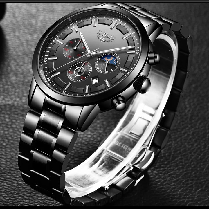 LIGE 2023 Fashion Mens Watches Top Brand Luxury Business Watch For Men Stainless Steel Waterproof Quartz Clock Relogio Masculino