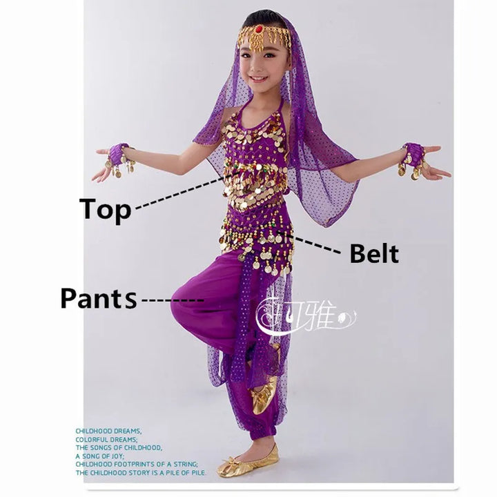 Kids Belly Dance Costumes Set Oriental Dance Girls Belly Dancing India Belly Dance Clothes Bellydance Child Kids Indian 6 Colors