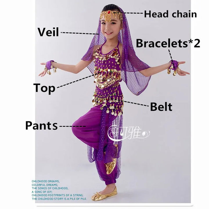 Kids Belly Dance Costumes Set Oriental Dance Girls Belly Dancing India Belly Dance Clothes Bellydance Child Kids Indian 6 Colors