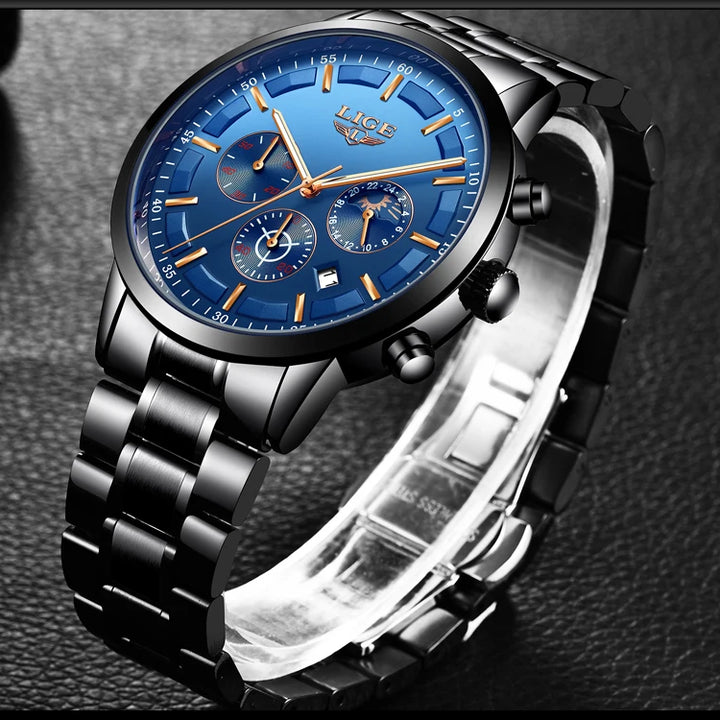 LIGE 2023 Fashion Mens Watches Top Brand Luxury Business Watch For Men Stainless Steel Waterproof Quartz Clock Relogio Masculino