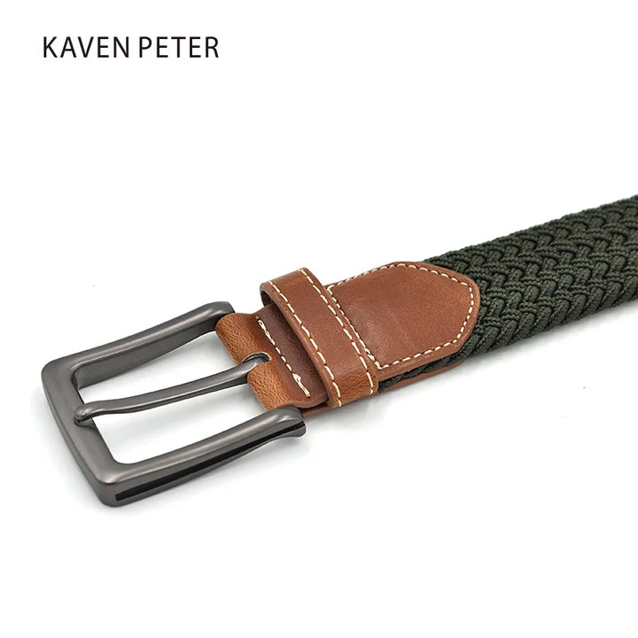 Green Longer Elastic Belts For Men Woven Braided Fabric Comfort Stretch Casual Belts 1-3/8" Wide Hot Metal Stretch 160 cm Belt