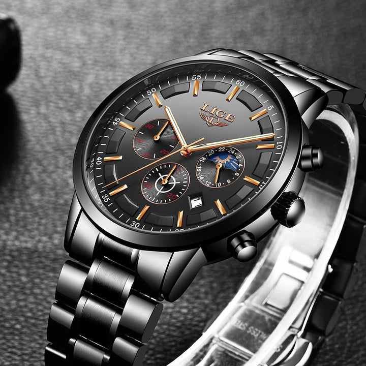 LIGE 2023 Fashion Mens Watches Top Brand Luxury Business Watch For Men Stainless Steel Waterproof Quartz Clock Relogio Masculino