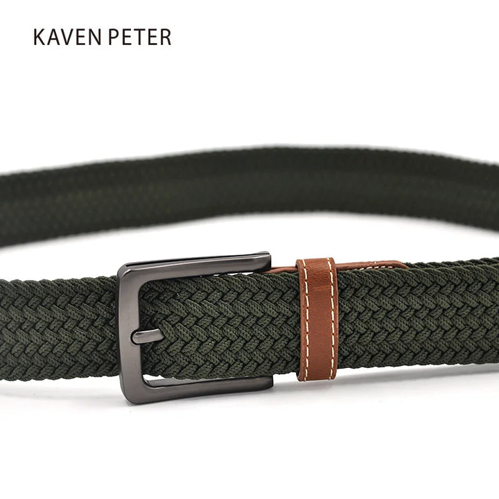 Green Longer Elastic Belts For Men Woven Braided Fabric Comfort Stretch Casual Belts 1-3/8" Wide Hot Metal Stretch 160 cm Belt