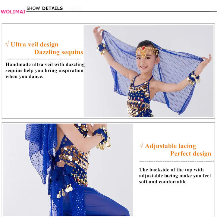 Kids Belly Dance Costumes Set Oriental Dance Girls Belly Dancing India Belly Dance Clothes Bellydance Child Kids Indian 6 Colors