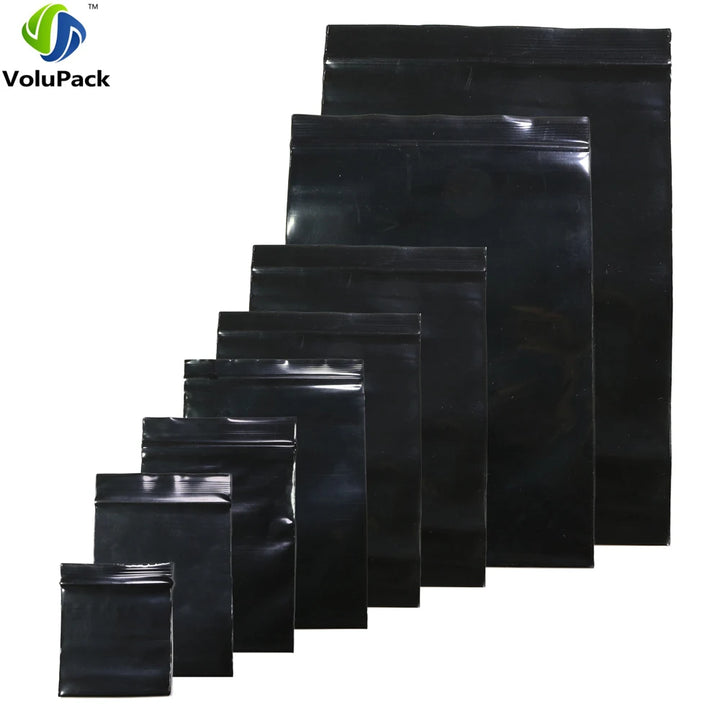 100pcs Multi Sizes Reclosable Poly Ziplock Package Pouches Black Heat Sealing Zip Lock Plastic Storage Bags