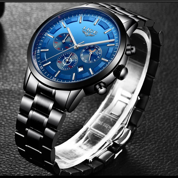 LIGE 2023 Fashion Mens Watches Top Brand Luxury Business Watch For Men Stainless Steel Waterproof Quartz Clock Relogio Masculino