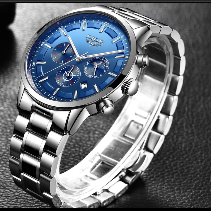 LIGE 2023 Fashion Mens Watches Top Brand Luxury Business Watch For Men Stainless Steel Waterproof Quartz Clock Relogio Masculino