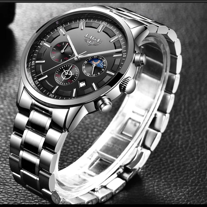 LIGE 2023 Fashion Mens Watches Top Brand Luxury Business Watch For Men Stainless Steel Waterproof Quartz Clock Relogio Masculino