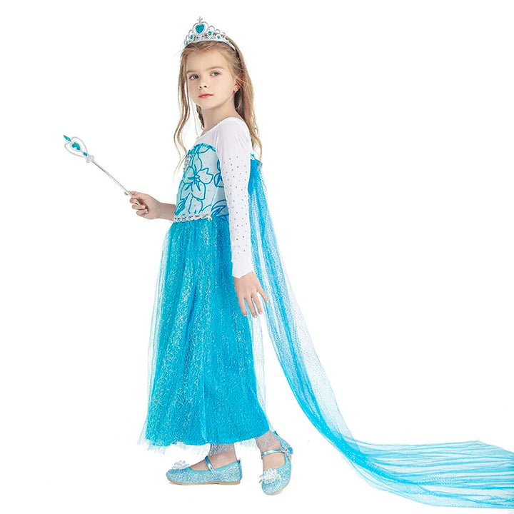 2024 New Elsa Dress Girls Halloween Cosplay Costume Princess Dresses For Kids Christmas Birthday Fancy Party Vestidos Menina