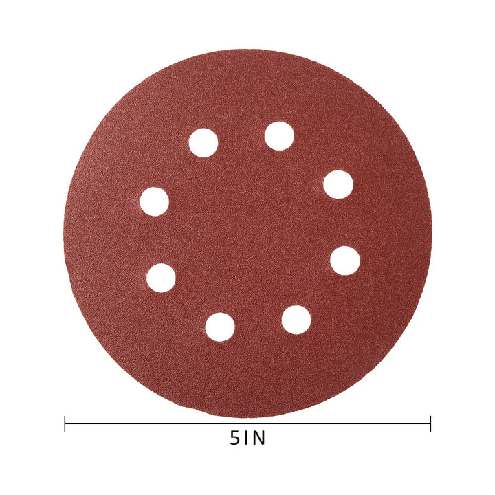 100Pcs 125mm Sandpaper Round Shape Sanding Discs Hook Loop Sanding Paper Buffing Sheet Sandpaper 8 Hole Sander Polishing Pad