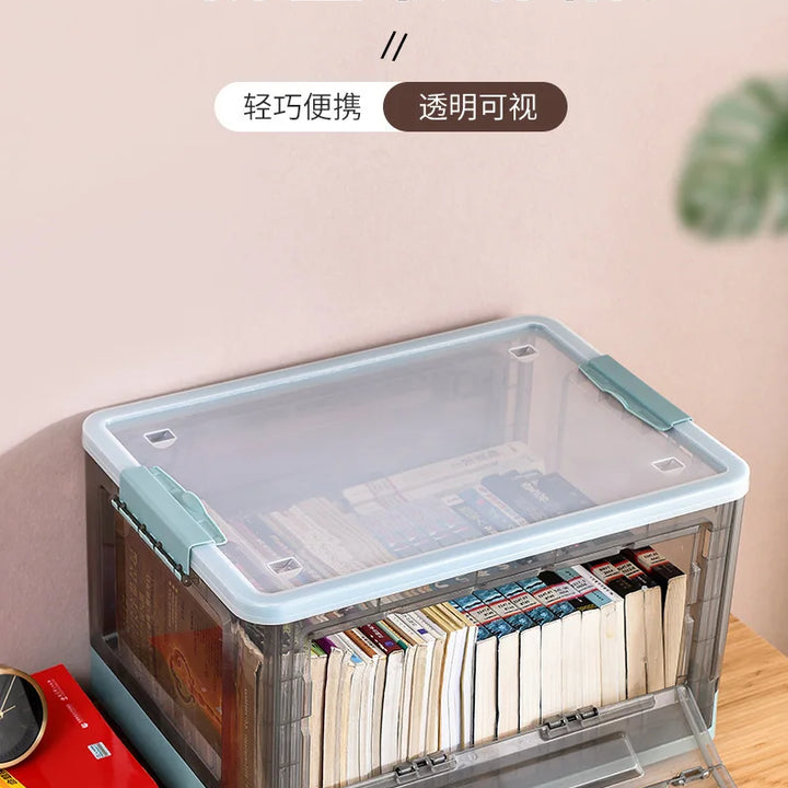 Transparent storage box for household use, clothes, toys, packing box, multi-function folding box with roller skating