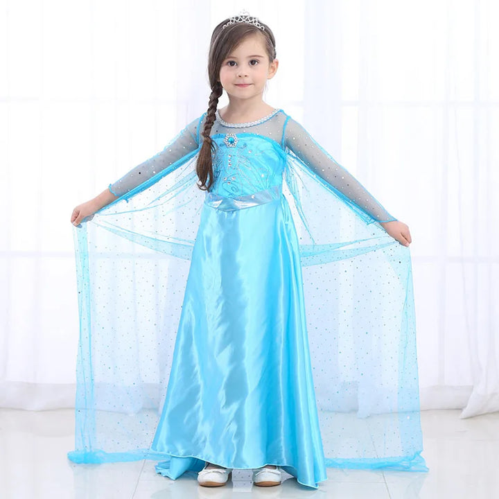 2024 New Elsa Dress Girls Halloween Cosplay Costume Princess Dresses For Kids Christmas Birthday Fancy Party Vestidos Menina