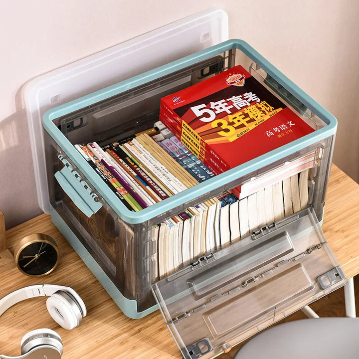 Transparent storage box for household use, clothes, toys, packing box, multi-function folding box with roller skating