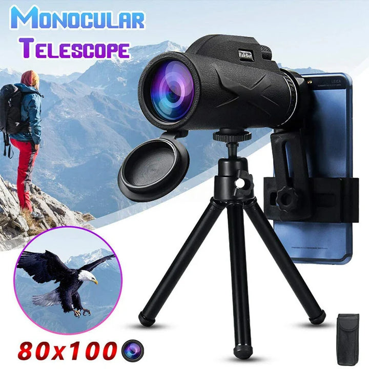 Monocular 80x100 HD Zoom Telescope Night Vision Scope with Phone Holder&Telescopic Tripod Monoculars Optical Lens Telescope