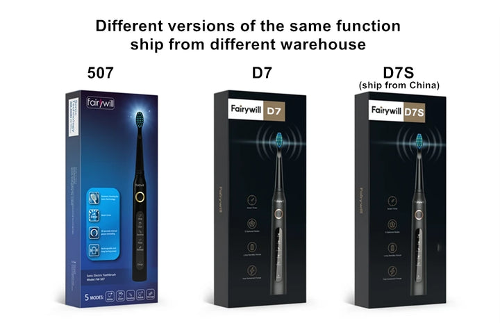 Fairywill Sonic Electric Toothbrush Ultra Sonic Fast USB Charger Waterproof IPX7 5-Mode Fairywill FW-507 with 3 Brush Head Gift