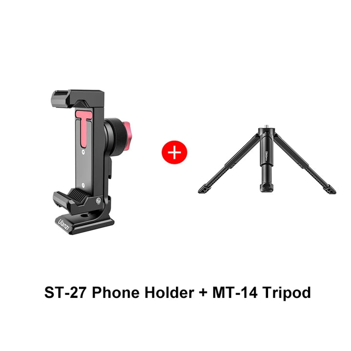 Ulanzi ST-27 Metal Phone Holder Clamp With Cold Shoe Arca 360°Rotatable tripod Mount Clip for TikTok Vlog Photography