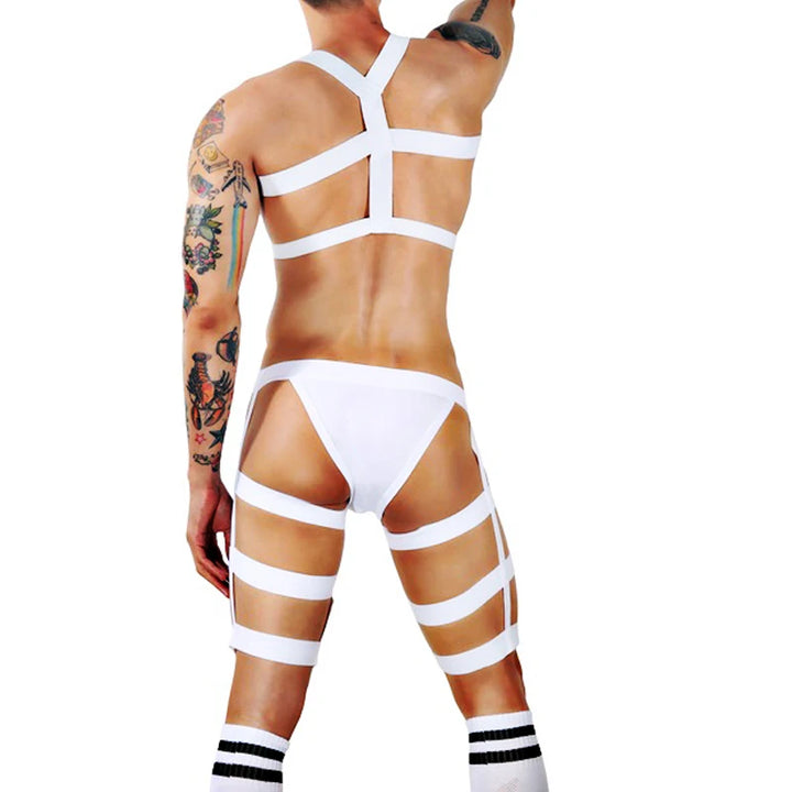 Sexy Mens Jockstrap Thigh Suspender Briefs With Bandage Belt Male Erotic Fetish Costume Strap Lingerie Body Harness Stockings