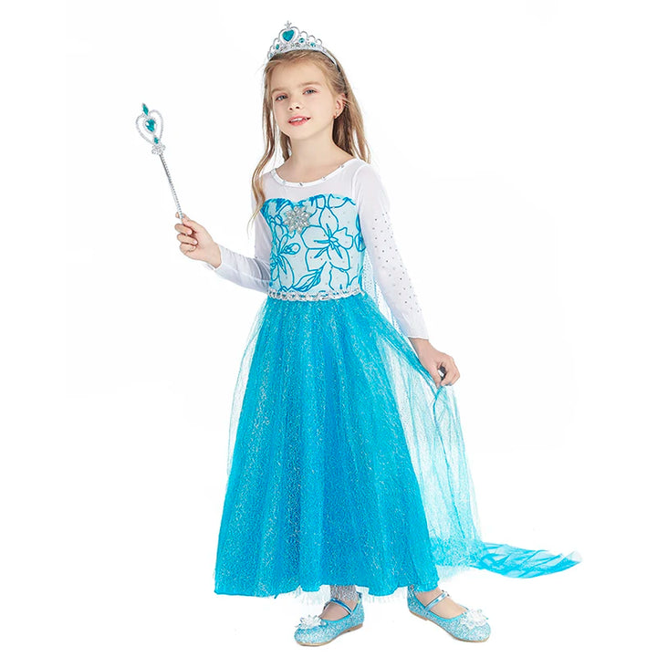 2024 New Elsa Dress Girls Halloween Cosplay Costume Princess Dresses For Kids Christmas Birthday Fancy Party Vestidos Menina