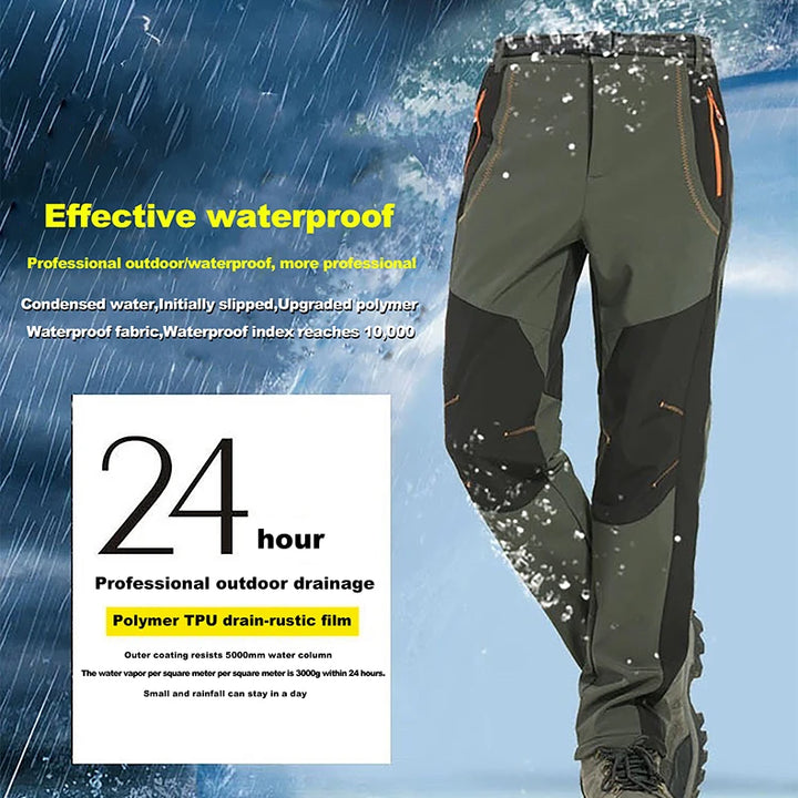 LNGXO Thick Warm Fleece Hiking Pants Men Winter Waterproof Windproof Outdoor Soft Shell Rain Trousers Trekking Camping Ski Pants