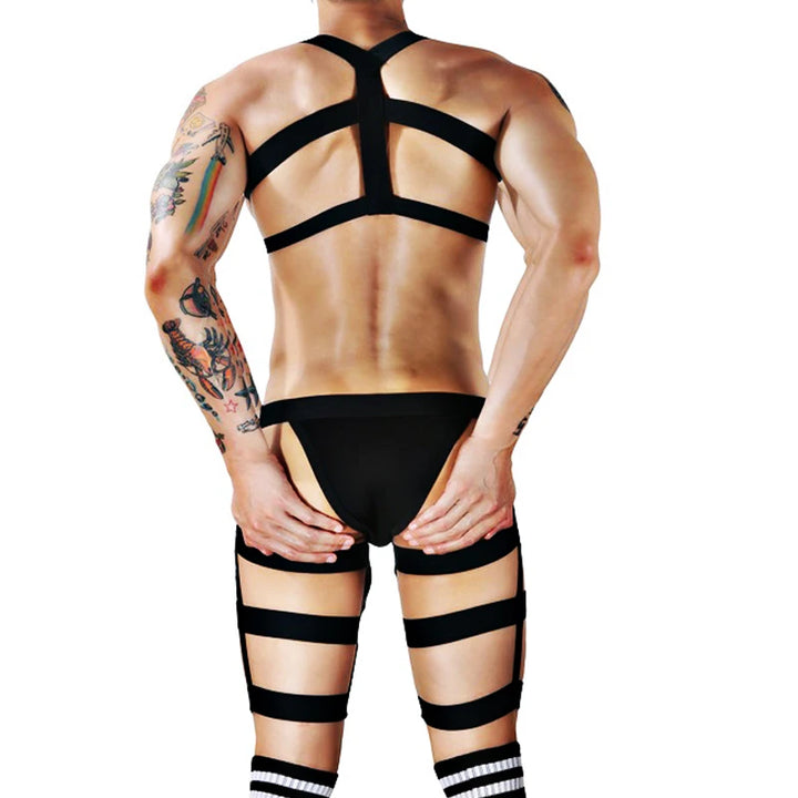 Sexy Mens Jockstrap Thigh Suspender Briefs With Bandage Belt Male Erotic Fetish Costume Strap Lingerie Body Harness Stockings