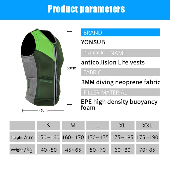 Outdoor Rafting Neoprene Life Jacket Adult Safety Life Vest Water Sports Fishing Kayaking Boating Swimming Drifting Tight Wear