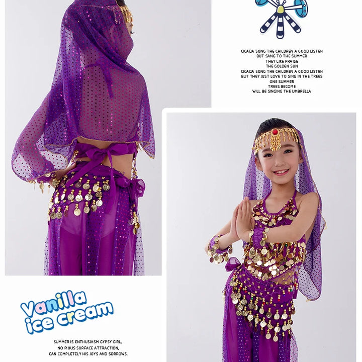 Kids Belly Dance Costumes Set Oriental Dance Girls Belly Dancing India Belly Dance Clothes Bellydance Child Kids Indian 6 Colors