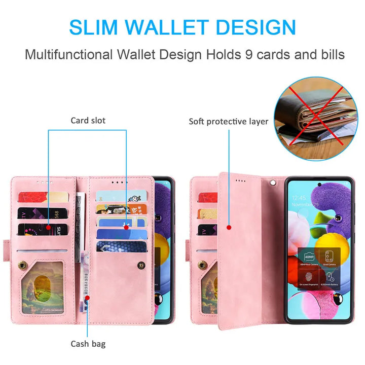 For Poco F6 X6 F5 X5 M4 X4 M3 M6 Pro 5G Multi 9-Card Case For Xiaomi Poco C65 F6 M5S F4 F3 X3 NFC X4 GT Leather Zip Wallet Cover