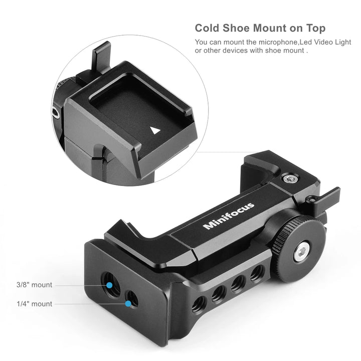 Metal Phone Tripod Mount with Cold Shoe 360 Rotation Smartphone Clip Holder Adapter Cell Phone Clamp Vlog Video Rig for Arca QR