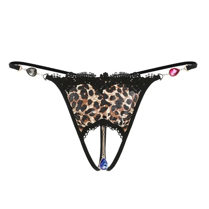 Embroidery Women's Panties Sexy Diamond Leopard Erotic Underwear Hollow Sexy Lingerie Ladies Underpants Crotchless Thongs Briefs