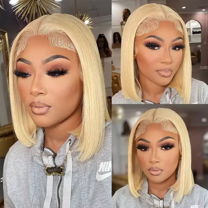 613 Blonde 13x4 13x6 Full Frontal HD Transparent Lace Short Bob Human Hair Wigs Pre Plucked Straight Human Hair Wig For Women