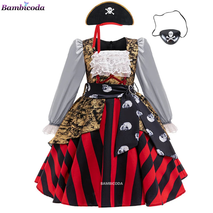 2024 Kids Girls Boys Caribbean Pirate Captain Costume Carnival Masquerade Party Children Girls Fancy Dress Cosplay Clothes