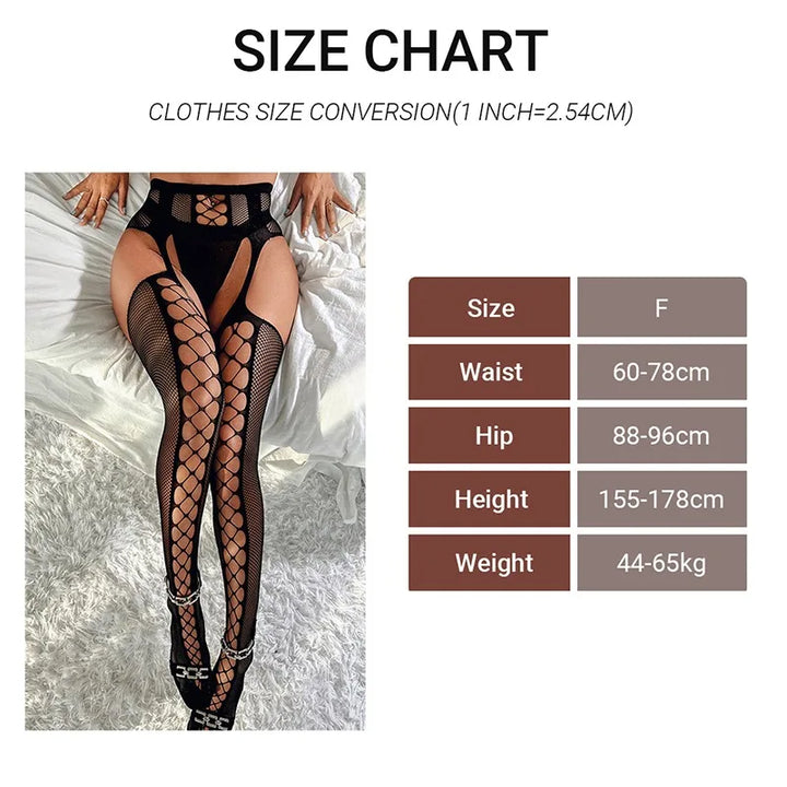 Hot Drilling Bodysuit Erotic Lingerie Women Sexy Fishnet Stockings With Belt Rhinestone Pantyhose Black Mesh Crotchless Babydoll