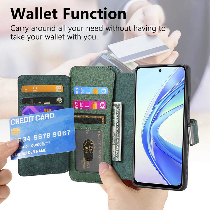 Zipper Flip magnetic suction detachable Back Cover For Honor X7b Card slot wallet shockproof Phone Case For Honor X7b 6.8 inch