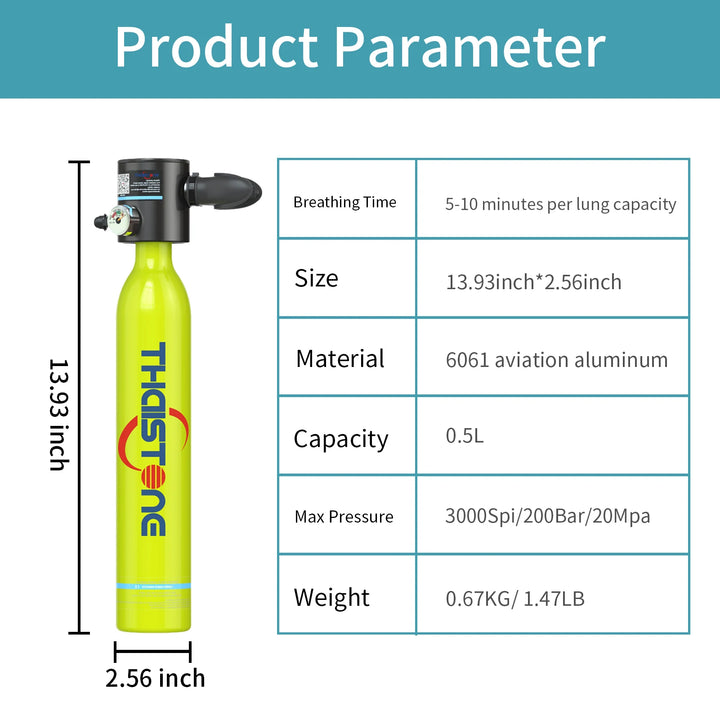 THAIITONEE-Mini Scuba Diving Tank, Underwater Swimming Swimmer, Cylinder Equipment, Dive Bottle, Oxygen, 0.5L, 5-10 Minutes