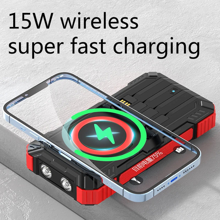 Solar panels Power bank Wireless charging solar phone charger 68000mAh with outdoor lighting Phone Charger 15W Wireless charging