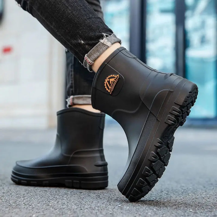 Rain Boots Mens Cropped Rain Boots Non-slip Waterproof Car Wash Work Fishing Water Shoes Thick-soled Wear-resistant Rubber Shoes